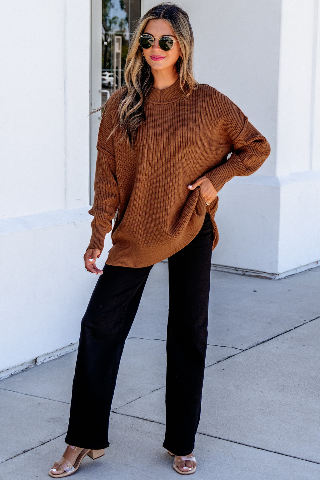 Red Dahlia Long Sleeve Ribbed Knit Stand Neck Regular Fit Sweater