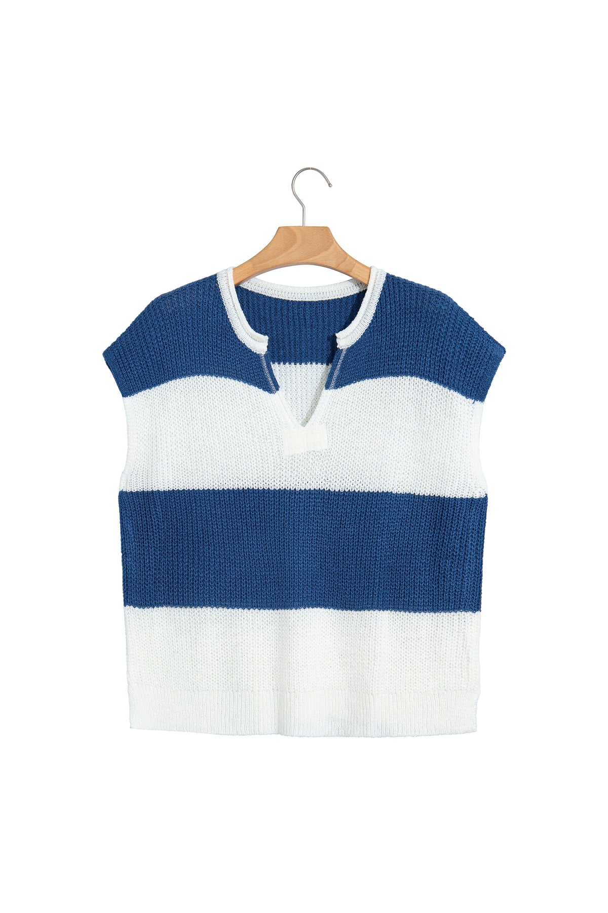 Brown Stripe Striped Colorblock Knit V Neck Short Sleeve Loose Sweater