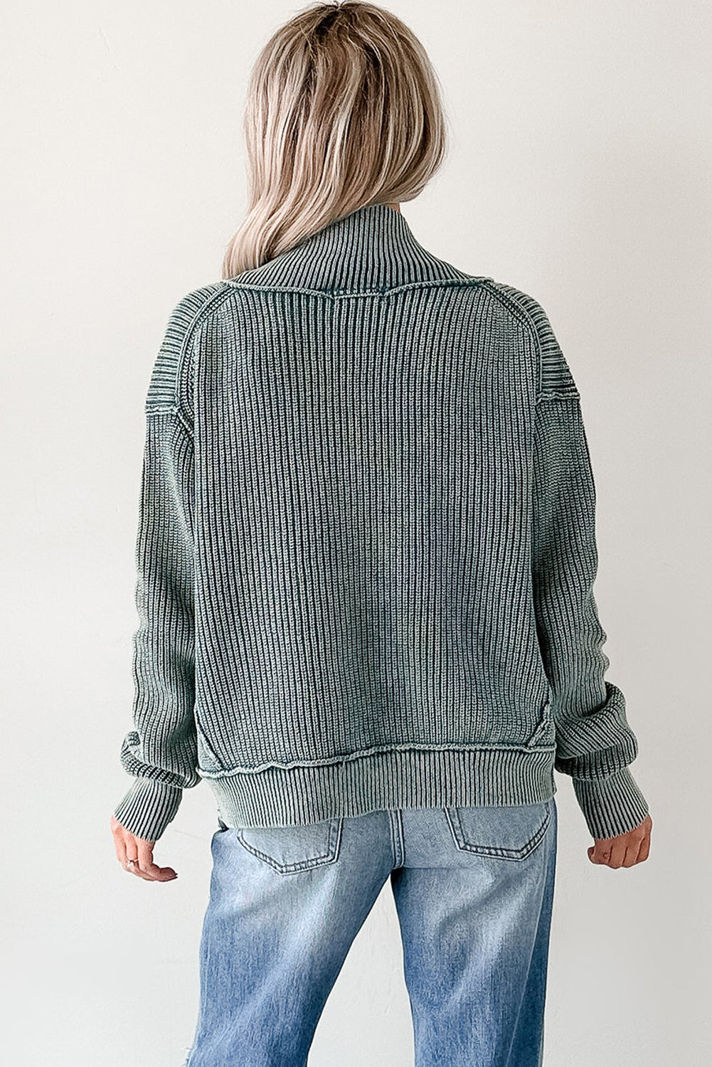 Chestnut Mineral Wash Exposed Seam Patchwork Knit Open Sweater Cardigan